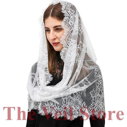 Black White Lace Mantilla Chapel Veil for Church Round Scarf HeadCover Wrap Latin Mass Babushka Mantilla de Novia Negra Mantille