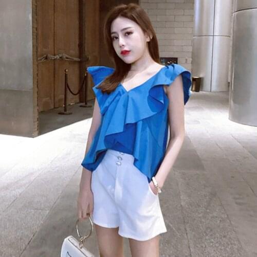 Fashion Girl Sleeveless Blouse Women Casual Cotton Linen Shirt Ruffled Short Sleeve Shirt Summer Tops Plus Size M-8XL 11 Color