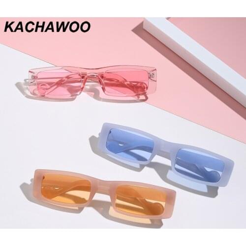 Kachawoo rectangular retro sunglasses for men small frame sun glasses women stylish decoration candy color brown blue summer