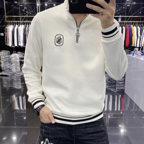 Mens Sweater Fashion Casual Casual Stand Collar 2021 High-end Autumn and Winter New Personalized Korean Slim Cotton Top 3XL,4XL