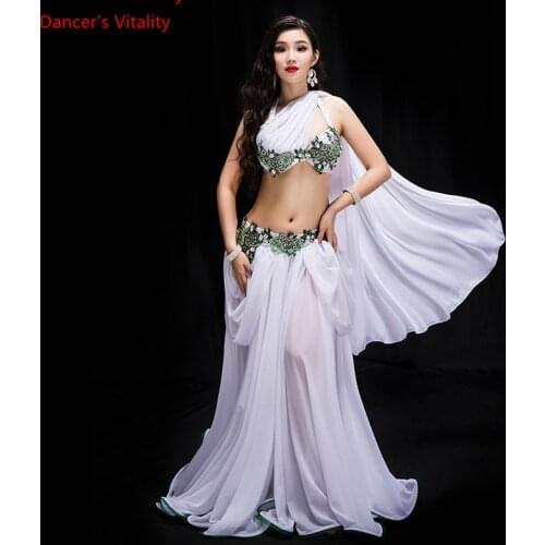 New women dance contest costume 3 piece set dance oriental performance show wear bling bling max outer panel red white