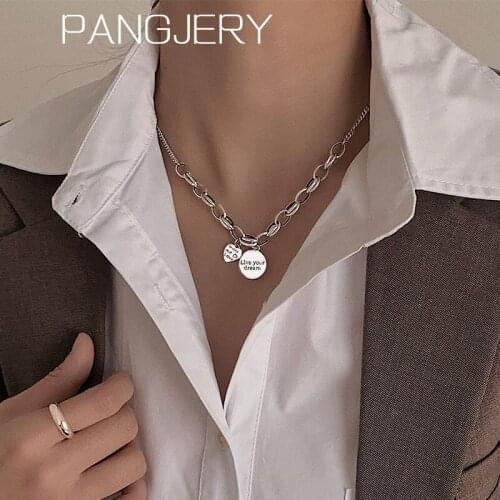 PANGJERY 925 Sterling Silver Smiley Face Medal Pendant Necklaces for Women INS Fashion Geometric Birthday Party Jewelry Gifts