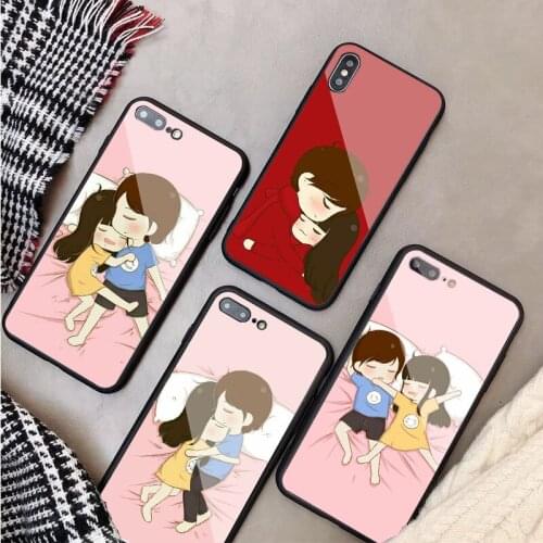 Couple Tempered Glass Phone Case For iphone 12 11 Pro Max 5 6 7 8 X XS XR XSMax Shell 12Pro Max Cover Shell