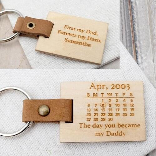 Personalized Calendar Keychain Gift For New Dad Custom Any Date Calendar Keyring Gift For Him Daddy Gift