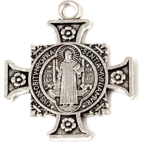 5pcs Zinc Alloy Quis Et Dues Saint Michael Cross Medal Medal Charm Pendants 34X40.2mm Fashion DIY Jewelry A-51