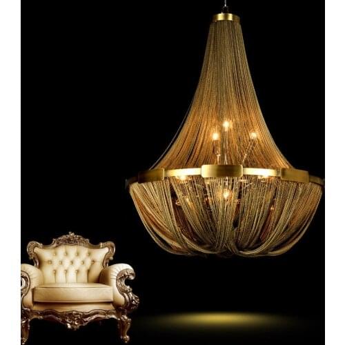 Postmodern Luxury Chain Chandelier; Retro Chandelier; Golden Chain Living Room Chandelier Duplex Home Villa Lighting
