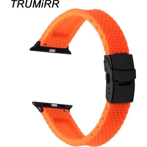 Silicone Rubber Watchband for iWatch Apple Watch SE 38mm 40mm 42mm 44mm Band Series 6 5 4 3 2 1 Steel Safety Clasp Strap Belt