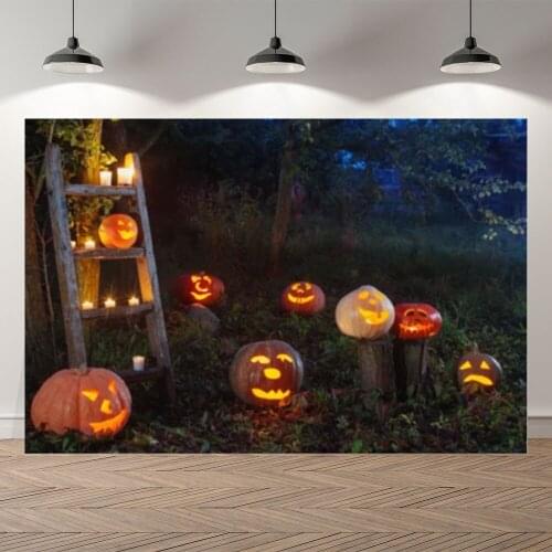 Seekpro Halloween Party Garden Pumpkin Ladder Night Photography Baby Background Photographic Backdrop For Photo Studio Shoot