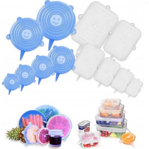 6pcs/set Silicone Cling Filmmultifunctional Stretchable Universal Fresh-keeping Cover Refrigerator Microwave Sealed Cling Film