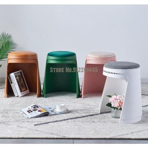 Nordic plastic small round stool net red ins low stool household stackable storage stool makeup cover stool storage shoe stool