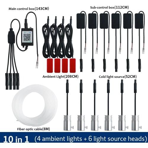 8M RGB LED Atmosphere Car Light Interior Decoration Fiber Strip Lights By App Control Decorative Ambient Lamp Dashboard Lamp