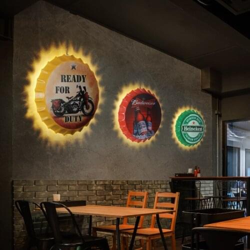 Led Wall Light Personality Decoration Restaurant Bar Ktv Background Wall Creative Corridor Beer Bottle Cap Wall Lamp Wall Decor