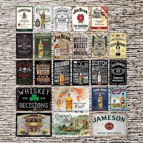 Whiskey Vintage Metal Sign Tin Sign Plaque Metal Vintage Retro Wall Decor Signs Poster Cave Metal for Bar Pub Club Man