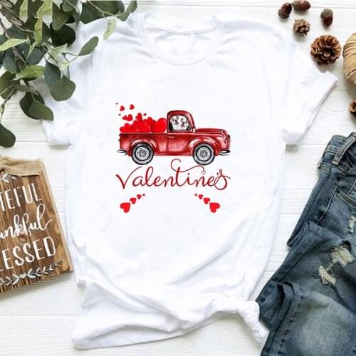 2021 Summer T-shirt Beautiful Cute Red Car Print T-shirt Ladies Round Neck Short Sleeve Woman T-shirt Casual Fashion T-shirt