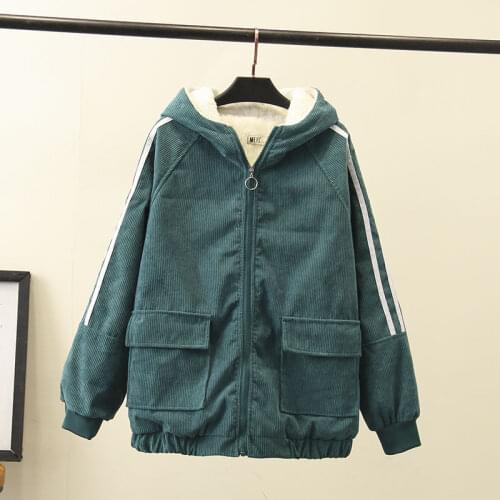 Plus size 4XL Womens Jacket Autumn Winter Corduroy Basic Coat Female Hooded Warm Outerwear Fashion Harajuku Bomber Jacket Woman