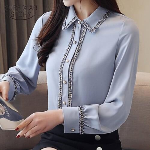 2019 the spring womens blouse chiffon clothing Fashion casual shirts Womens long sleeves closw-fitting chiffon blouse 1863 50