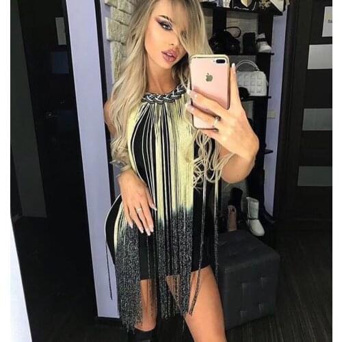 2018 Summer new women sleeveless mini bandage dress sexy bodycon tassel evening party dresses vestidos