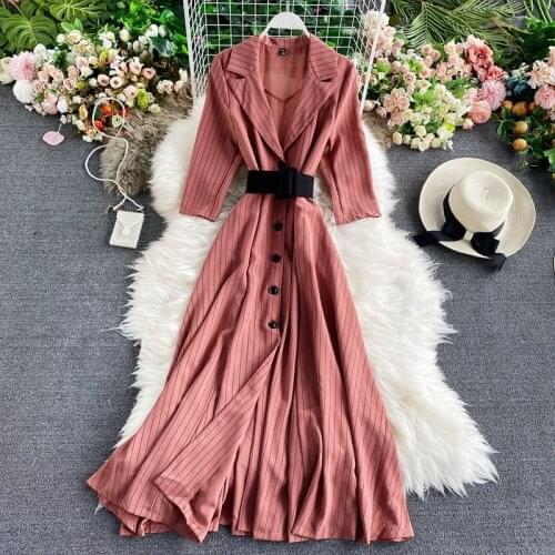 Spring Runway 2021 Floral LuxuryParty A-Line Vintage High Waist Retro Dresses Women Autumn Dress Long Sleeve Elegant Slim Stripe