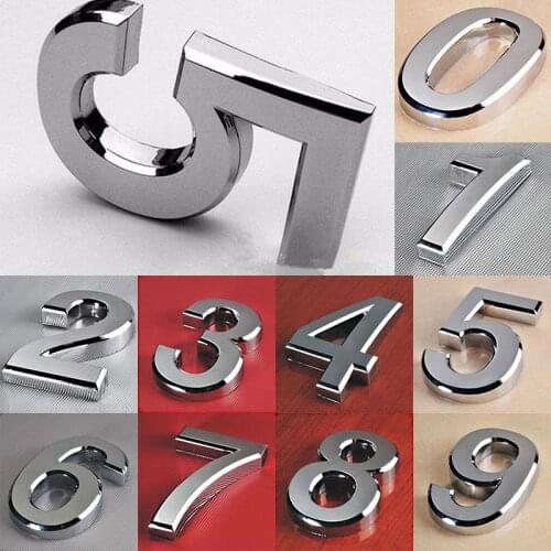 1PC Fashion Plated Home Decor Address Scutcheon Digits Hotel Door Sticker Plate Sign House Number Plaque 5cm Silver Modern