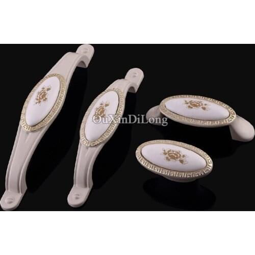 10PCS European Style Kitchen Door Furniture Handles Ceramic Printing Cupboard Wardrobe Drawer Cabinet Pull Knobs and Handles