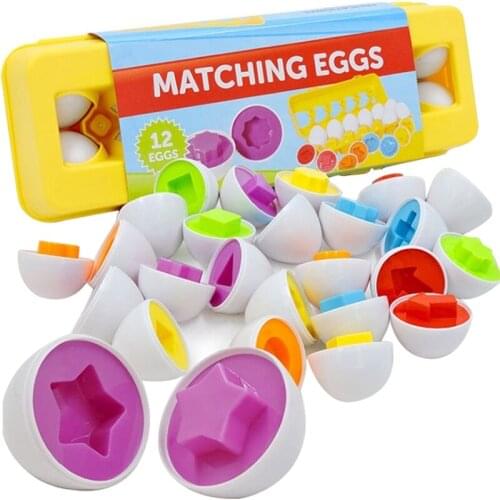 12 pcs/set Montessori Learning Education Math Toys Matching Eggs Durable Plastic Eggs Kids Color Shape Fruit 3D Puzzle Baby Toy
