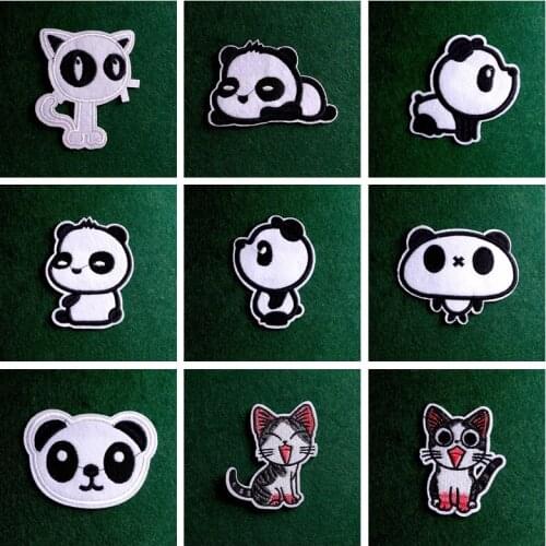 2PCS Nicediy Panda Anime Patch Sticker On Clothes Embroidered Patches For Clothing Applique Cat Patch Iron On Patches On Clothes
