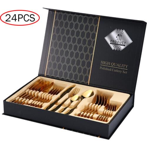 24PC Household Western Dinnerware Sets Silver Steak Knives Forks Soup Spoons Coffee Teaspoon Tableware Kitchen Cutlery Kit Items