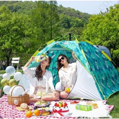 3-4 persons rainproof camping auto open hydraulic spring anti-uv windproof sun shelter outdoor anti-thunder printed tent