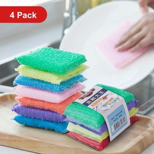 4pcs Kitchen Cleaning Magic Sponge Anti-Grease Efficient Fish Scale Wipe Dishwashing Sponge Brush Home Kitchen Bathroom Tools