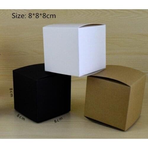 50pcs/lot-8*8*8cm Blank White Black Kraft Gift Box For Cosmetic Bottle Jar Handmade Soap Candle Storage valve tubes