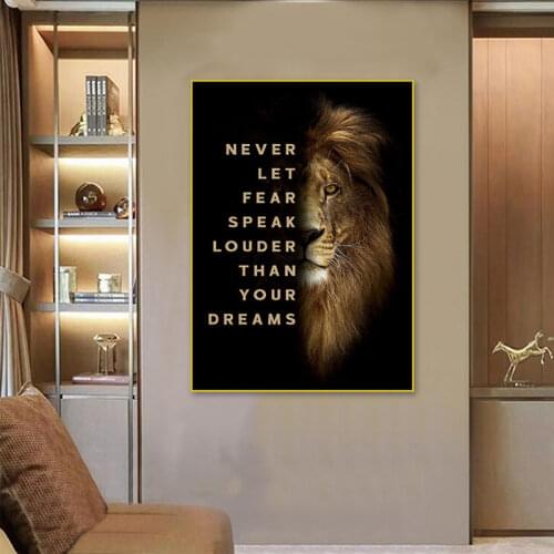 Abstract Motivational Lion Posters And Prints Dream Text Canvas Painting Home Wall Art Picture Home Decoration Frameless Mural