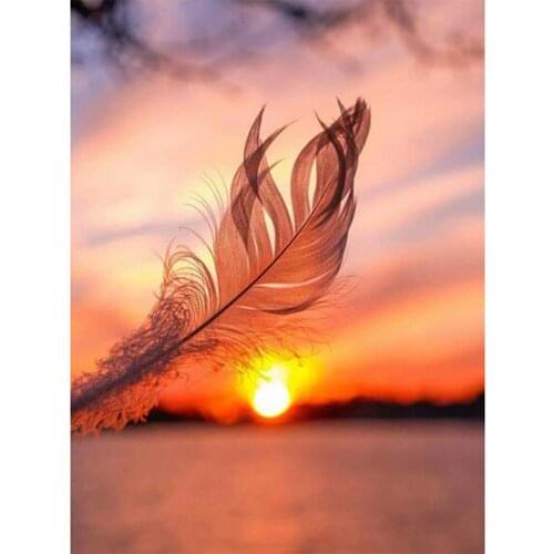 Diamond Painting Landscape Sunset Feather 5D DIY Square/Round Diamond Decoration Customizable Wall Art Decoration Frameless