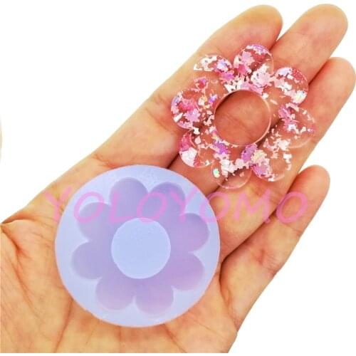 B432YL 39.5mm Flower Earrings Silicone Mold for Resin Art Necklace Pendant Making Craft Clay Fondant Cake Decoration Candy DIY