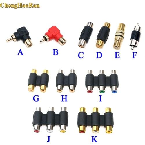 ChengHaoRan 1PCS Dual RCA Plug Single RCA 3 RCA Connector Female to Female Audio Video AV Cable Adaptor Connector Female to male
