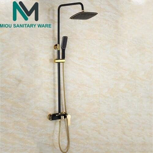 Black Golden Shower set hot cold mixer faucet ABS plastic Shower head and hand shower Luxury Bath shower wall mount