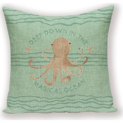 Octopus Decor Throw Pillow Covers Cartoon Cushion Cover Yellow Cushions Cover Starfish Pillow Custom Quality Flax Pillowcase