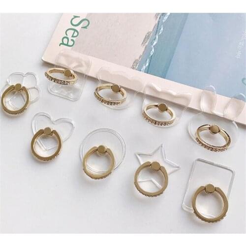 Mobile Phone Holder Stand Flower Cat Transparent Diamond Finger Ring Smartphone Stand Holder For iPhone Acrylic All Smart Phone