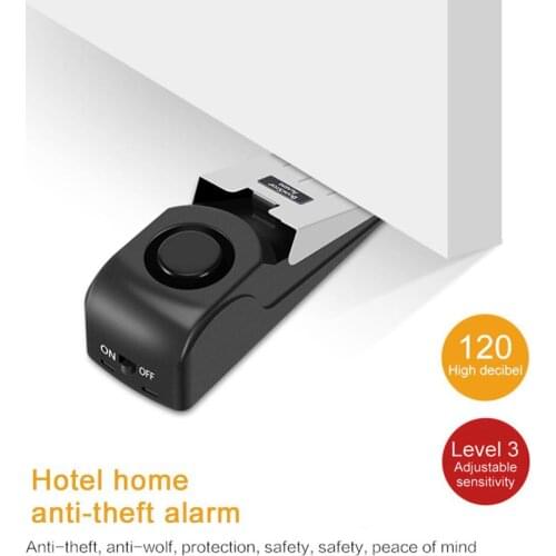 Home Security System Mini Wireless Vibration Triggered Wedge Shaped Door Stopper Alert Door Stop Alarm Block Blocking System