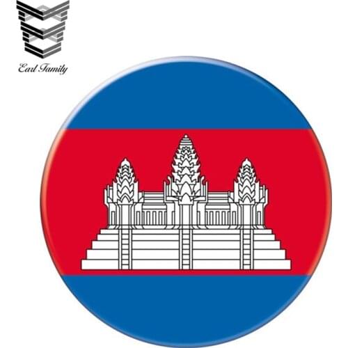 EARLFAMILY 13cm x 13cm Auto Moto Bike Suitcase Laptop Flag Round Cambodia Decal Reflective Car Sticker Waterproof 3D Car Styling