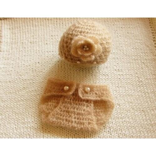 Hot Sale Newborn Baby Hats Crochet Baby Diaper Newborn Handmade Hats Baby Knit Mohair Set for Photography Props