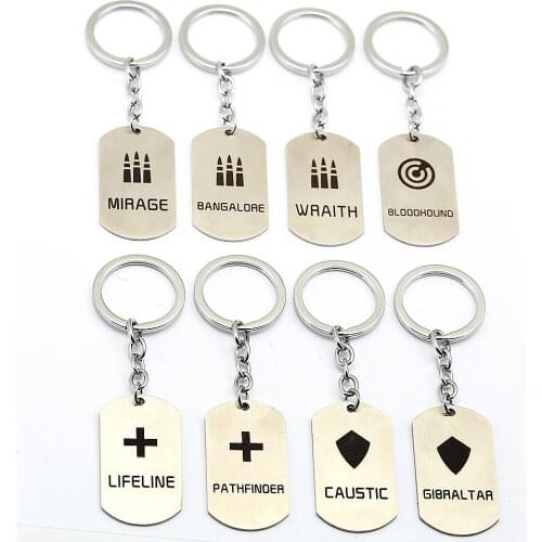 HSIC New 8 Styles Stainless Steel Keyrings Game Apex Legends Keychain Bag Key Holder Jewelry Key Ring Men Fans Gifts llaveros