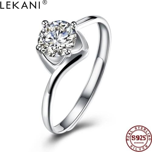 LEKANI Sterling Silver 925 Girl Rings Adjustable Geometric Shape Inlaid Zircon Elegant Ring Anniversary Fine Jewelry Gift Best