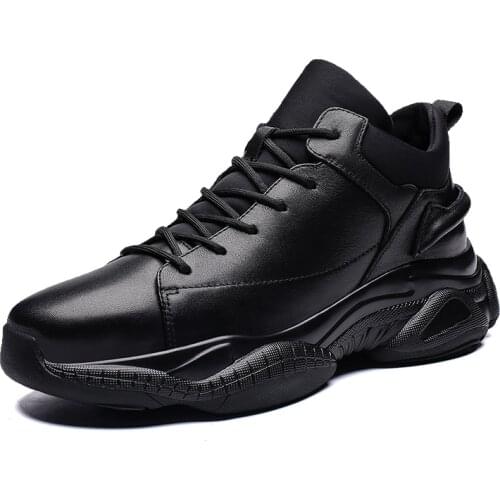 Mens Casual Genuine Leather Shoes Thick Sole Elevator Breathable High Black Sneakers Daily Young Height Increase Sport Footwear