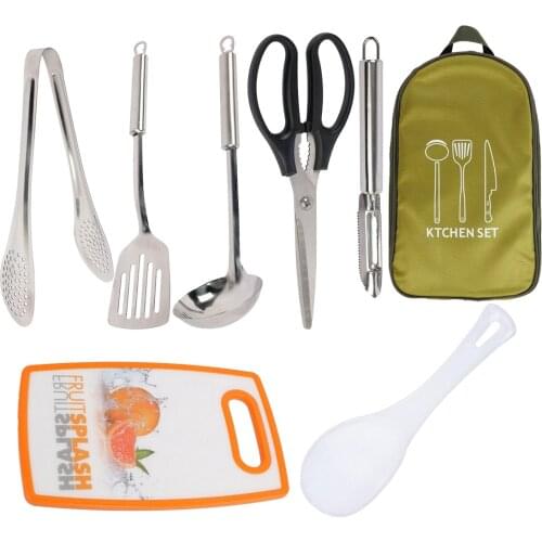 Outdoor Picnic Cookware Set 8PCS 201 Stainless Steel Fork Knife Utensil Scissors Spoon Set Ourdoor Picnic Camp Kitchen Tool