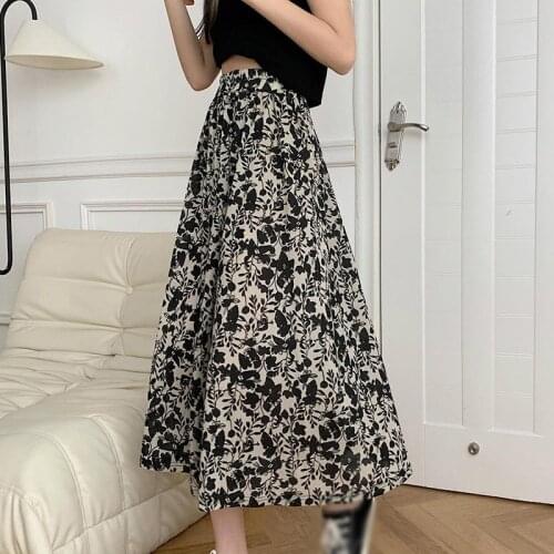 Summer Floral Printed Midi Skirts For Women High Waist Bohemian Female Umbrella Skirts Tulle Casual Loose A-Line Skirts 2021 Ne