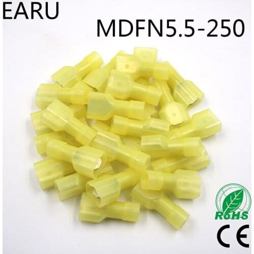 MDFN5-250 MDFN5.5-250 NYLON brass Male Insulated Spade joint Cable Wire Connector 100PCS/Pack suit 4-6mm2 12-10AWG MDFN Plug