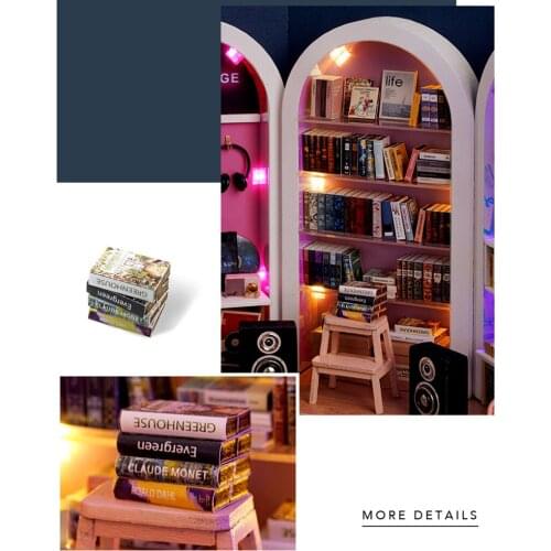 Miniature Dollhouse with Furniture Plus Dustproof Case Wood Crafts Modern Book & Coffee House 3D Puzzles Doll House Gift