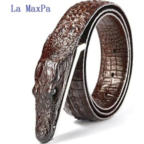 Fashion mens belt Crocodile pattern Genuine leather belt Business casual simulation crocodile belt alligator head gift for men
