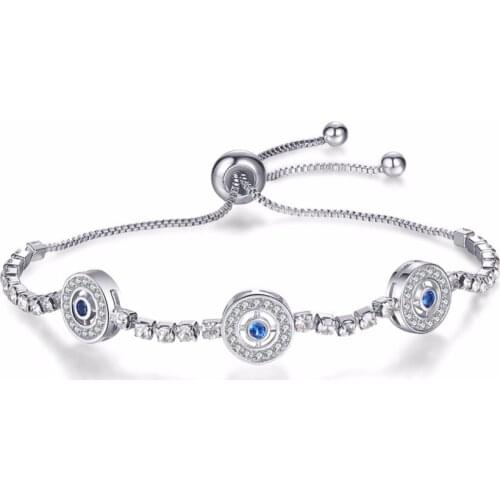 Fashion Adjustable Bracelet for women Girls Round Blue Eyes Power Tennis Crystal Hand Chain Jewelry Slide Link Bracelets