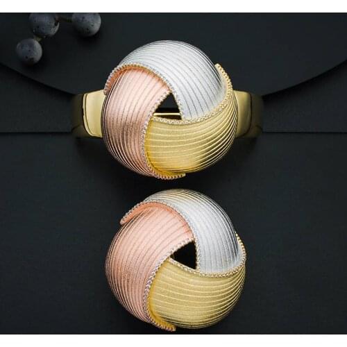 ModemAngel High Quality Circle Geometry Fashion Bangle And Ring Set For Women Engagement Wedding Party